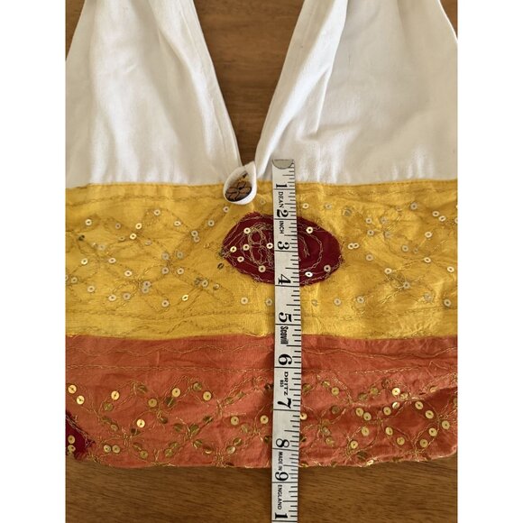 Handcrafted Boho Shoulder Bag With Sequin & Embroidery Accents Button Closure - Picture 6 of 9